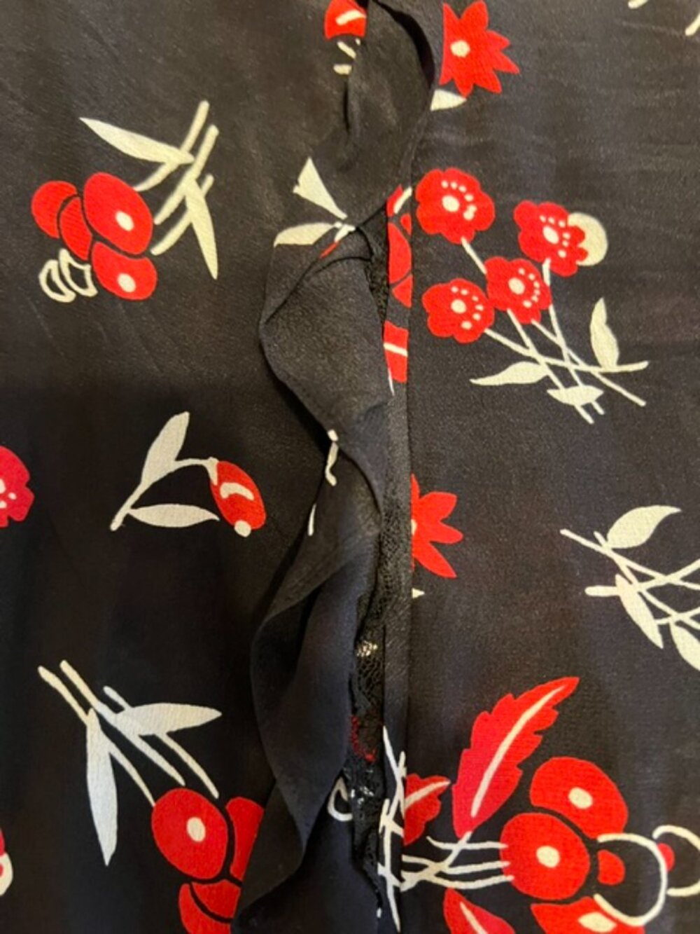 Prada 2016 Black Print Ruffled Midi Dress M-L - Picture 4 of 6